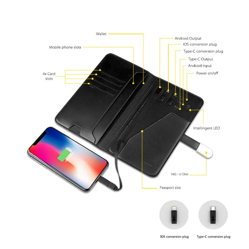 ZOVYVOL 2019 унисекс длинный Умный кошелек с USB для зарядчика Ipone и Android емкость 8000 мАч 16