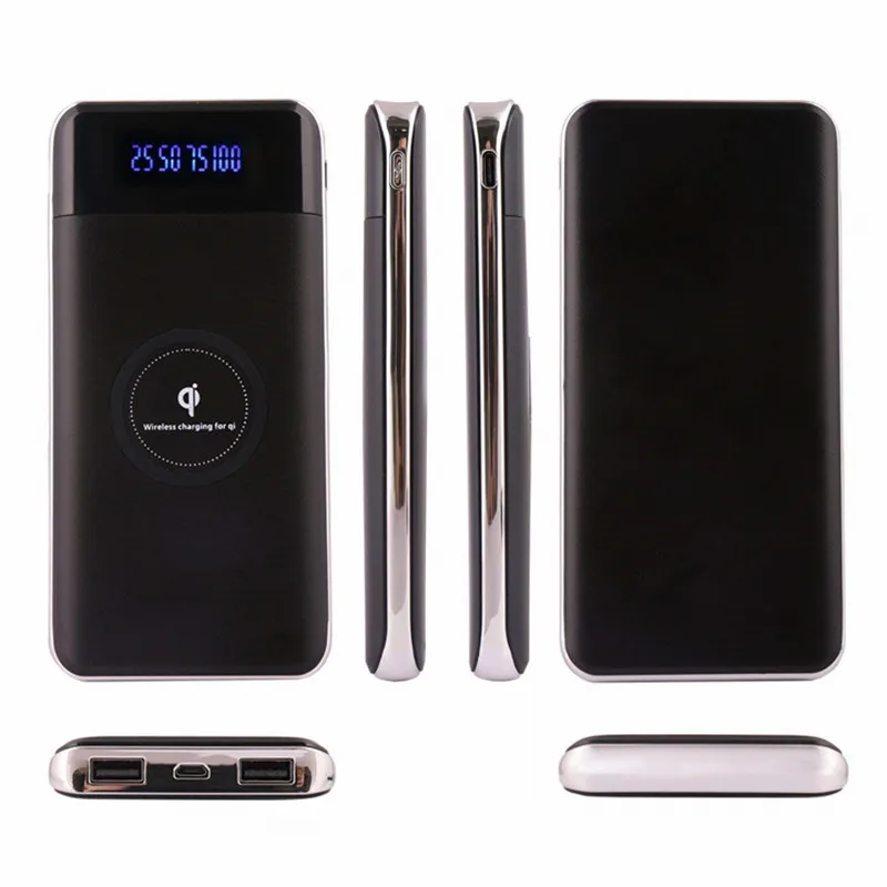 А. С ЖК дисплеем 10000 мАч QI Беспроводное зарядное устройство 2A Dual USB power Bank для iPhone X XS