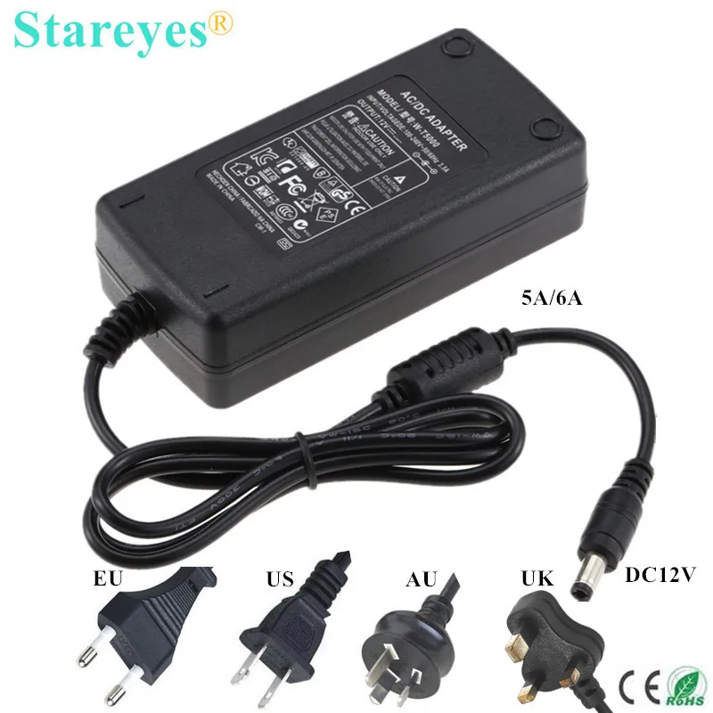 1 шт. AC100 240V к DC12V 5A 6A EU US AU UK адаптер питания зарядное устройство светодиодное