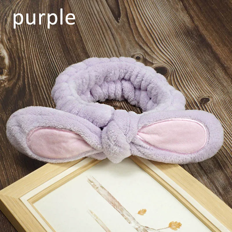 Фиолетовый Девушки макияж резинки для волос мягкий милый ободок с заячьими ушами Женские аксессуары для волос повязка на голову эластичная бархатная повязка для волос - Цвет: Фиолетовый