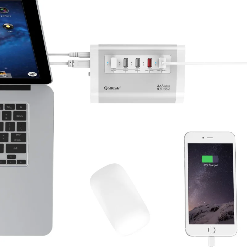 USB 3 0 концентратор ORICO 5 Гбит/с высокоскоростной с зарядным устройством мобильный