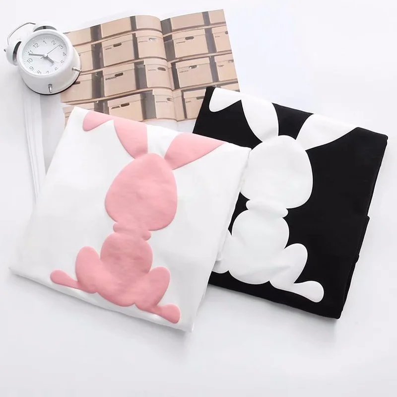 

New Autumn Female Round Neck Sweatshirts Casual Cartoon Rabbit Print Cute Soft Pullovers Female Loose Sweet Student Kawaii Tops