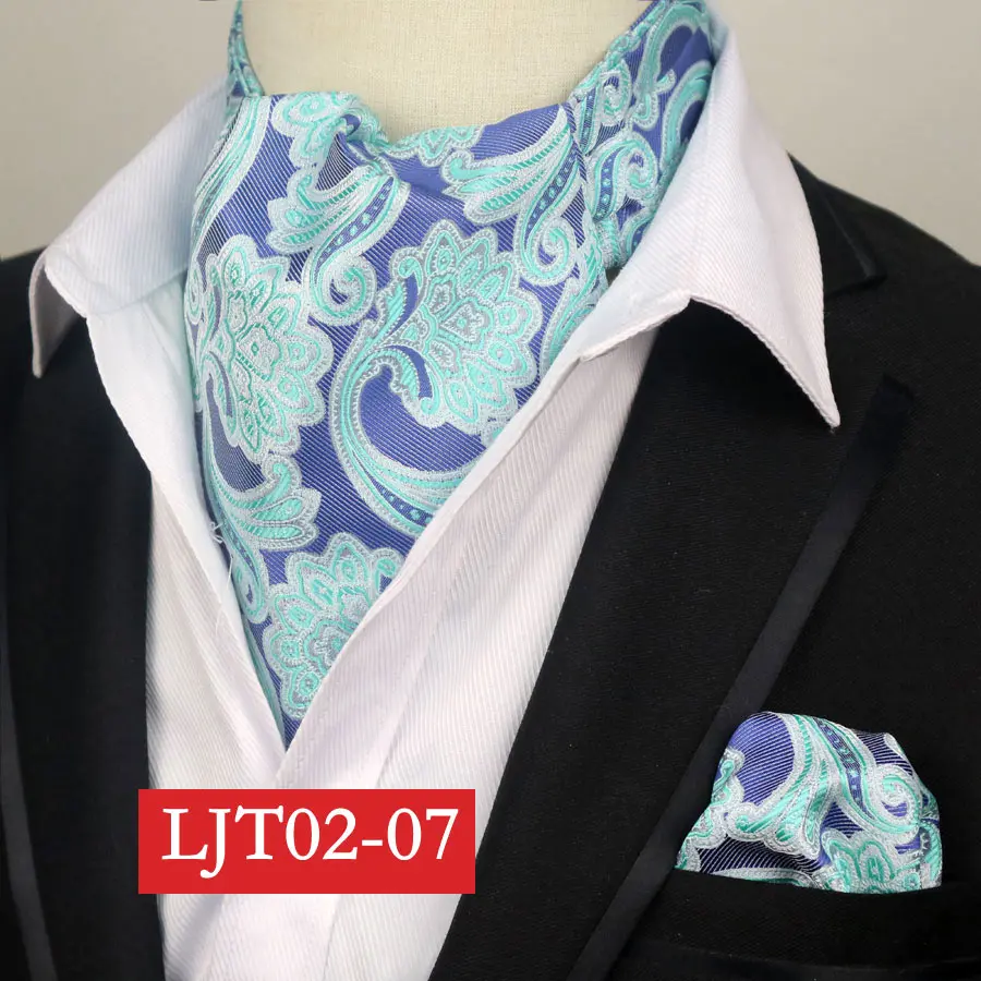 LJT02-07 YISHLINE винтажный Шелковый мужской аскотский галстук и платок Набор Цветочный Пейсли Карманный квадратный галстук наборы для свадебной вечеринки - Цвет: LJT02-07