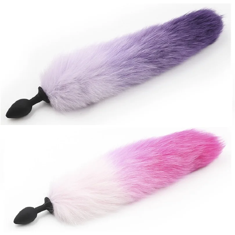 Silicone black Anal Plug beads pink purple fox tail Butt plug Role Play Flirting Fetish erotic sex Toy for Women