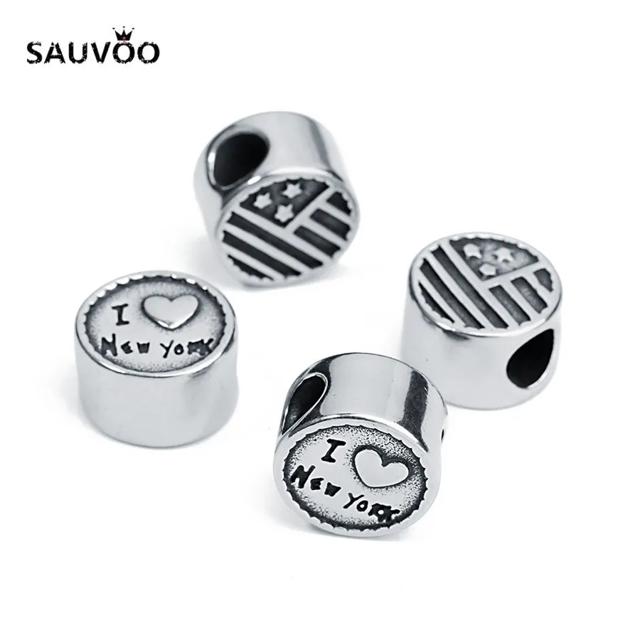 SAUVOO 5 шт./лот круглые бусины из нержавеющей стали полые надписи I Love You сделай сам