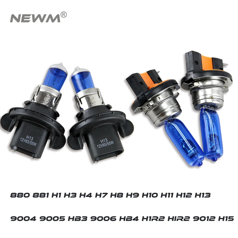 2x галогенная лампа 12V 6000k 55 Вт высокий низкий пучок 880 881 H1 H3 H4 H7 H8 H9 H10 H11 H12 H13 9004 9005 HB3 9006 HB4 H1R2 HIR2 9012 H15