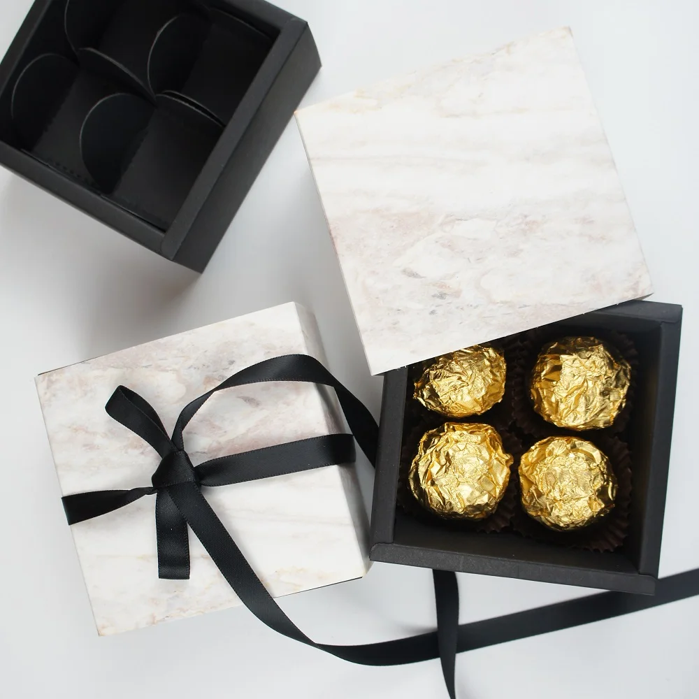 

high quality 8.9*8.9*3.5CM marble pattern 10 set Chocolate Paper Box valentine's day Candy Storage Boxes DIY handmade multi-use