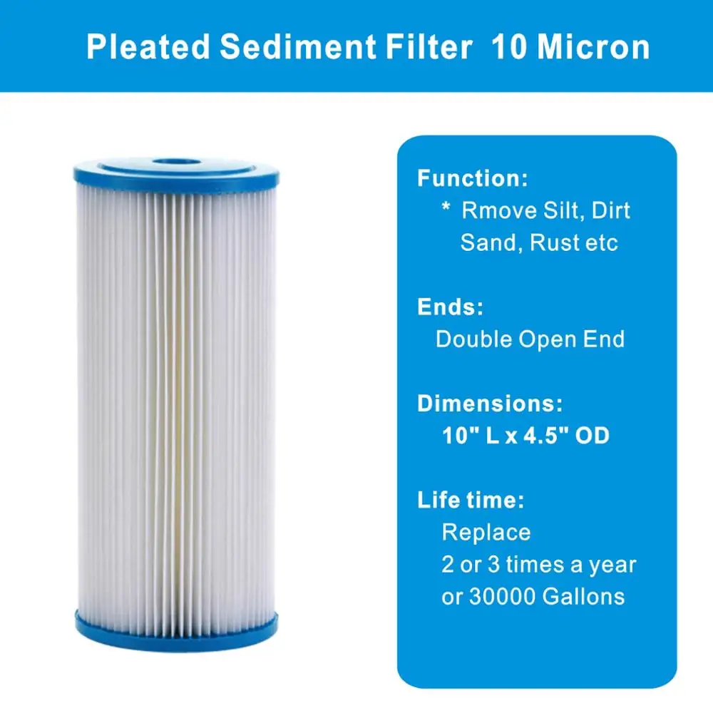 

3 PACK OF 10 Microns Big Blue Pleated Water Filter Home 10"x4.5" Whole House Heavy Duty Sediment Replacement Cartridge