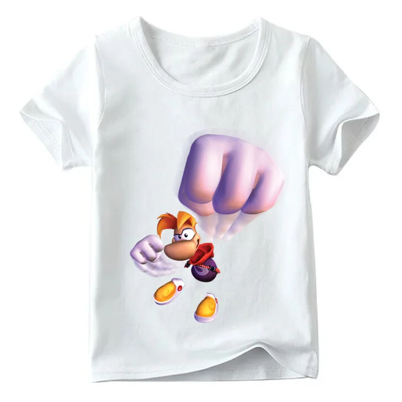 Детская футболка с принтом «Rayman Legends adventures» летняя белая футболка для маленьких девочек Повседневная забавная Одежда для мальчиков HKP5204 - Цвет: White E