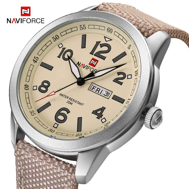 Naviforce Мужская Мода Повседневное Повседневные часы Элитный бренд кожаным
