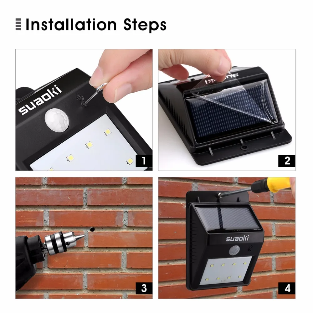 Suaoki 600 мАч батарея солнечная панель светодиодный светильник задний двор Открытый