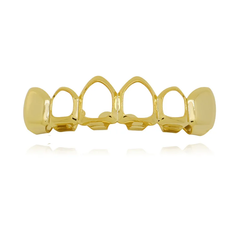 gold top LuReen зубы GrillsTop& Bottom выдалбливают золотые зубные грили зубные Косплей вампира зубы шапки рот ювелирные изделия Вечерние - Окраска металла: gold top