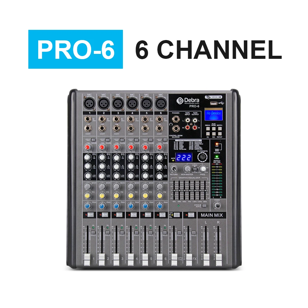 Debra Audio PRO 6 каналов с 256 DSP звуковые эффекты Bluetooth студийный микшер аудио DJ звуковой