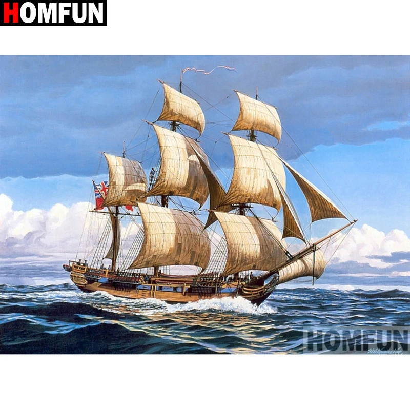 

Алмазная живопись HOMFUN A14066, картина «корабль парусный» с полными квадратными/круглыми стразами 5D, вышивка крестиком, домашний декор, подарок