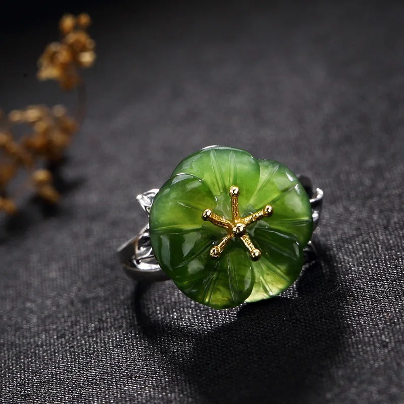Adjustable Ring Silver Women 925 Sterling silver Rings Handmade Jade Jewelry Vintage rings | Украшения и аксессуары