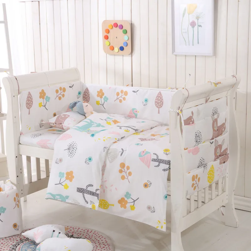 2021 Cotton Baby Bedding Sets Animal Deer Newborn Bumpers Soft Breathable Liner High Quality Sheet Pillow Storage Bag Unisex