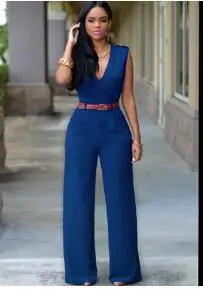 dark blue 13 цветов, S-XXL, женский комбинезон, летний, без рукавов, v-образный вырез, длинный комбинезон, элегантный комбинезон, бант, пляжный костюм с полиуретановым поясом на талии - Цвет: dark blue