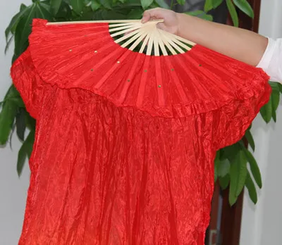 

1.5M Hand Made Belly Dance Silk Bamboo Fan Veils Manual Red Yellow