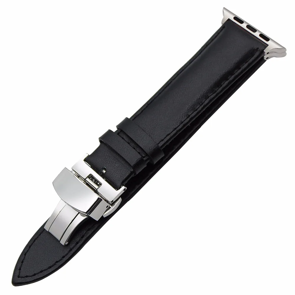 

Genuine Leather Watchband for iWatch Apple Watch 38mm 40mm 42mm 44mm Series 1 2 3 4 Band Steel Butterfly Buckle Strap Wrist Belt