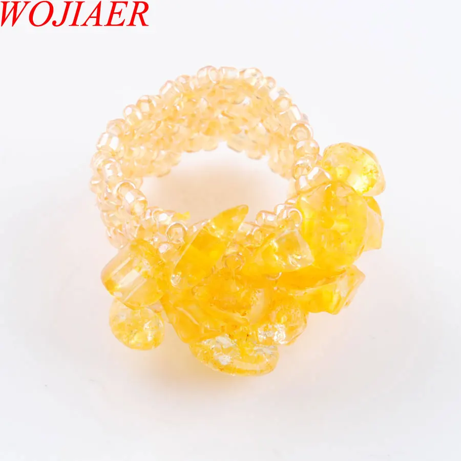 Yellow Crystal J3028 WOJIAER натуральное кольцо с драгоценным камнем для леди лабрадоирт стрейч Австрийские кольца ювелирные изделия PBJ301 - Цвет основного камня: Yellow Crystal J3028