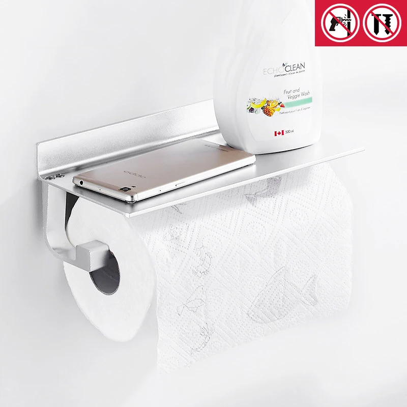 Держатель для туалетной бумаги без гвоздей с полкой телефона рулон полотенец