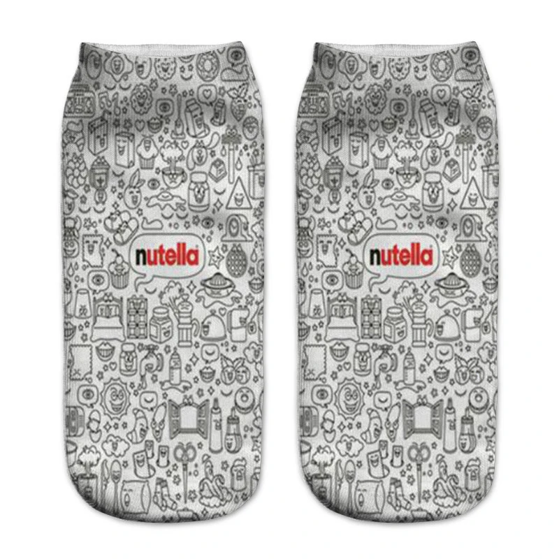 Nutella Pizza Buger, принт, повседневный стиль, тип принта, 3D носки, мужские, женские носки, женские короткие носки