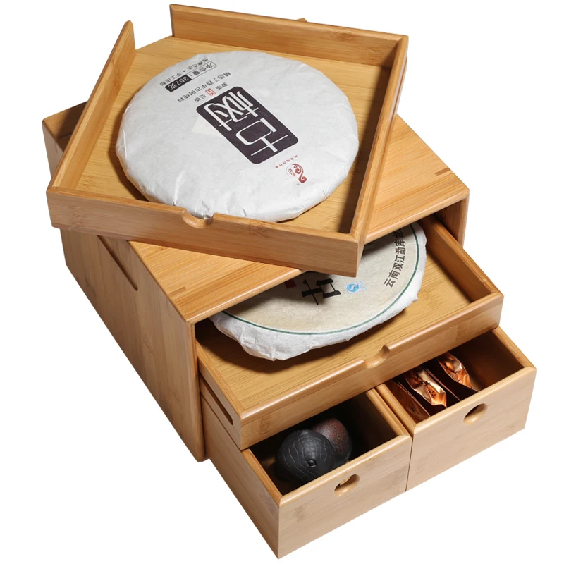 PINNY Natural Bamboo Pu 'er Tea Caddies Traditional Chinese Environmentally Friendly Tea Box Chinese Kung Fu Tea Accessories