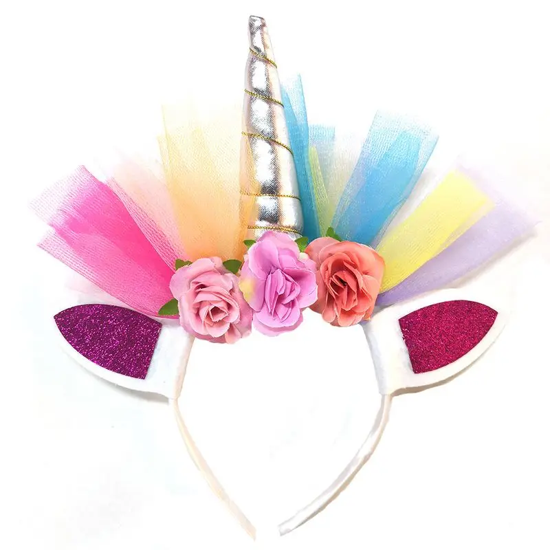 headband Платье-пачка с единорогом для девочек; Детские Платья с цветочным принтом для девочек на День рождения; маскарадные платья для детей; костюм на Хэллоуин и Рождество - Цвет: headband