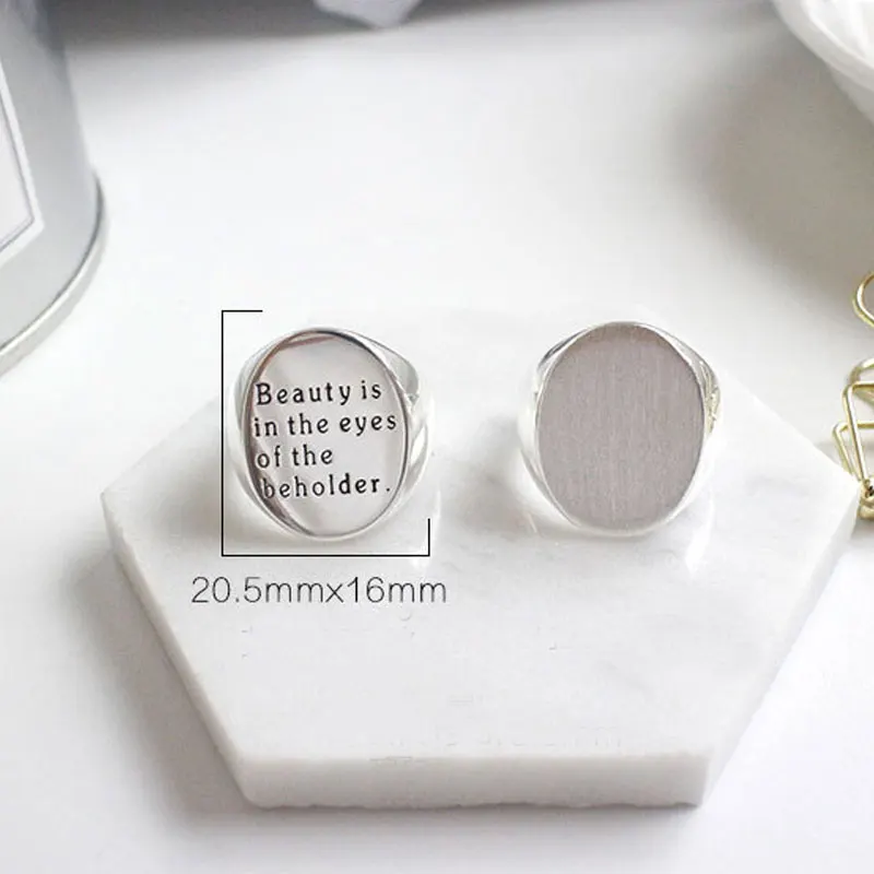 YPAY Genuine 925 Sterling Silver Open Big Rings Wide Oval Smooth &amp Letters Punk Finger Ring Fine Jewelry for Party Gift YMR253 |
