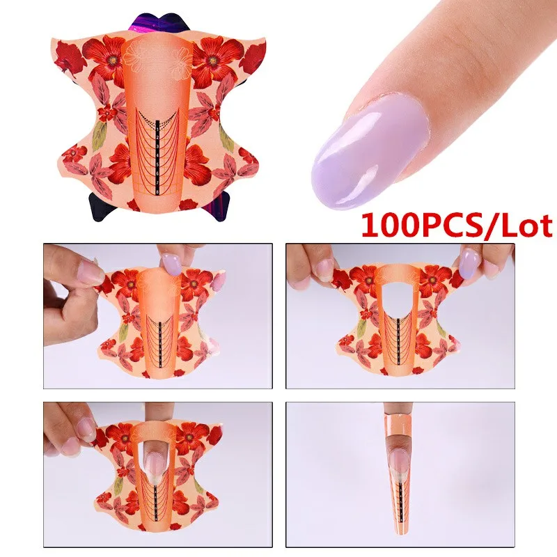 100Pcs Nail Form 4 Ur Sugar, 15 мл, быстростроительный Поливиниловый УФ-гель, прозрачный, белый, розовый, строительный Гель-лак для ногтей, для наращивания пальцев, формы для ногтей, акриловые наконечники - Цвет: 100Pcs Nail Form 4