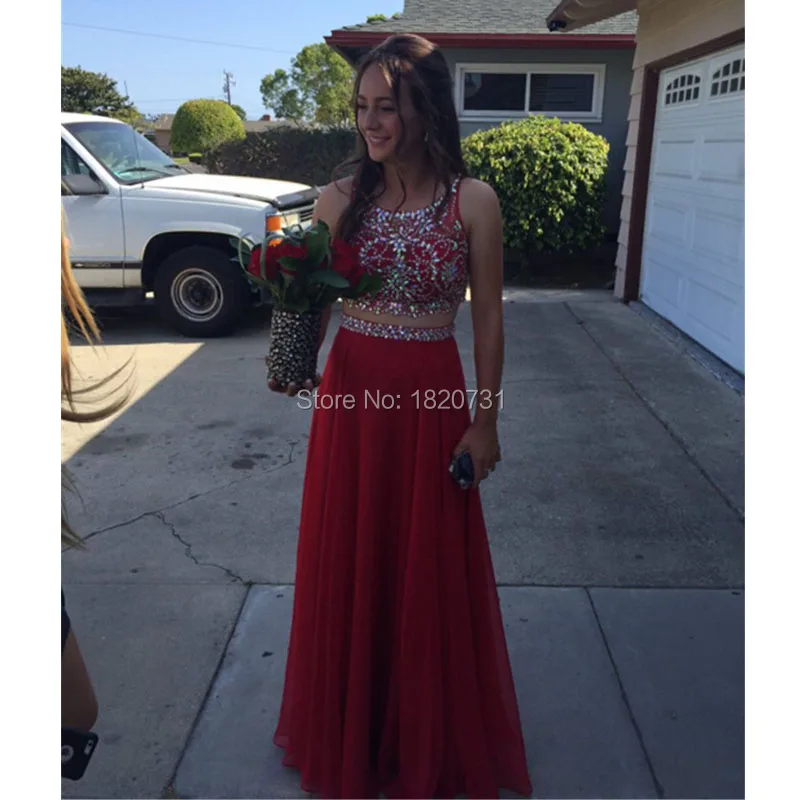 

New Style Red Crystals Evening Dresses Sexy Two Piece Prom Dress 2020 Vestidos De Noche Largos