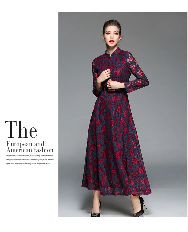 Женское Ретро жаккардовое Кружевное платье макси, платье Hiver Vestido Longo, винтажное большое Свободное длинное вечернее платье, платье Longue K8049