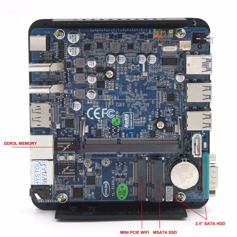 Интел НЮК Celeron N3160 Безвентиляторный мини-ПК Windows 10 Linux PFsense Firewall Router Server Computer с 2 LAN 2HDMI.