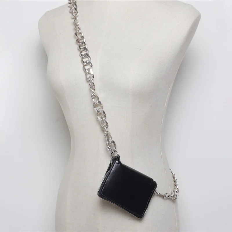 Черный Модная новинка, Женская мини-сумка из искусственной кожи, с цепочкой, с разрезом, индивидуальная толстая цепочка, поясные сумки, аксессуары, mujer - Цвет: Черный
