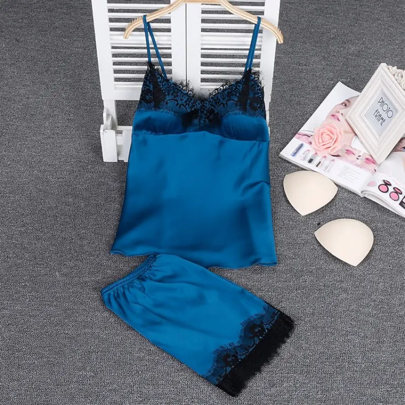 

New Sling Pajamas For Women Sexy Summer Pijama Women V Neck Silk Pajamas Lace Home Wear Women Plus Size Satin Nightgowns 49