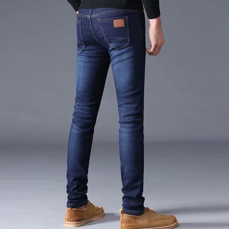 Solid Pencil Pants Men jeans 2019 Winter Jeans pants Full Length Midweight Mid Zipper Fly Loose Denim Trousers | Мужская одежда