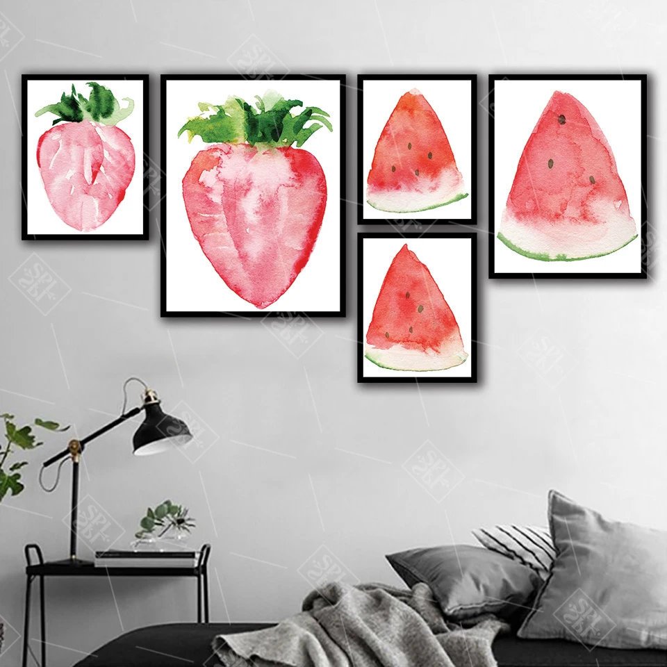 

Nursery Baby Room Decoration Painting Watercolor Strawberry Fruit Wall Pictures Pink Girls Room Canvas Art Posters and Prints