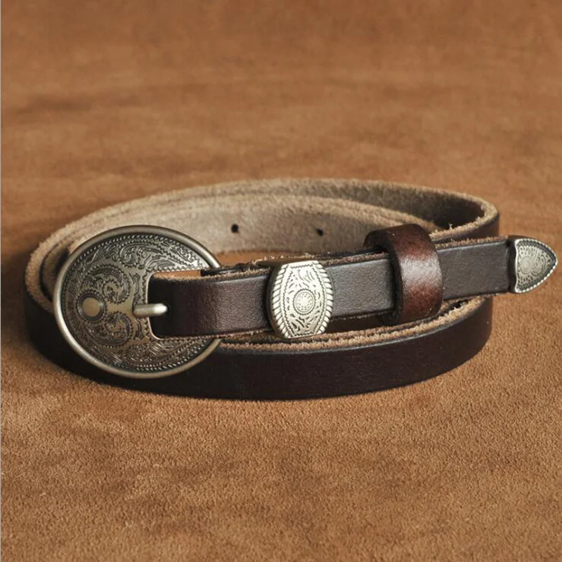 

Women Pin Buckle Genuine Leather Belt Vintage Cowskin Skinny Belts Fashion Jeans Dress Strap Waistband Quality Guarantee XKS004