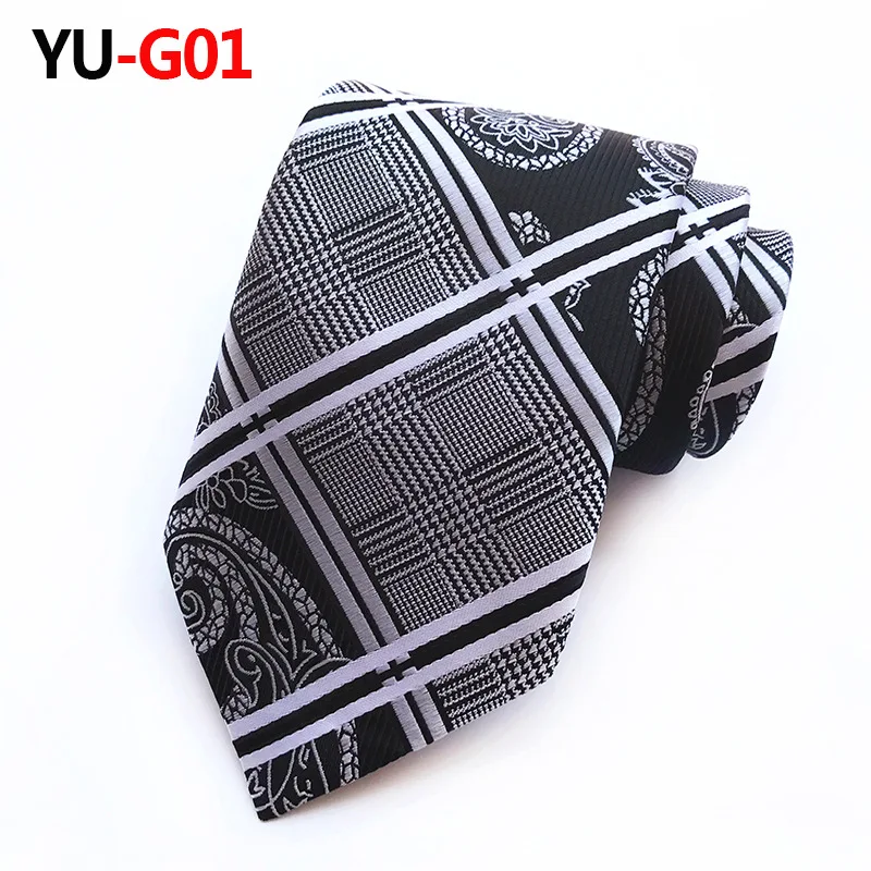 YUG01 Шелковый мужской галстук, 8 см., в клетку, с узором пейсли, в полоску, с геометрическим рисунком, для шеи, галстуки для мужчин, галстук, классическая одежда, деловой, свадебный галстук, вечерние галстуки - Цвет: YUG01