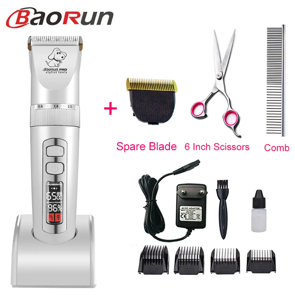 Baorun P9 машинка для стрижки собак Профессиональный ЖК-экран ПЭТ Кусачки для кошек электрический триммер для ухода перезаряжаемая машинка для стрижки животных - Цвет: White Add Full Kit
