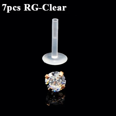 BOG-7PCS AB& Clear& Opal Zircon biopast PTFE губная серьга бар кольцо Монро Серьги для губ Cartiliage пирсинг для козелка ушной раковины кольцо для пирсинга - Окраска металла: 7PCS Rose Gold clear