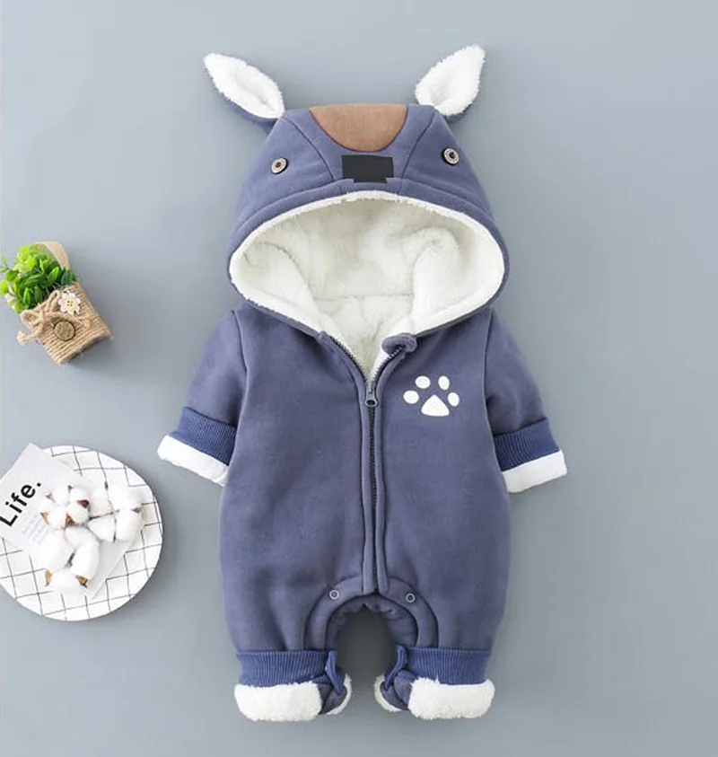 C01 Navy blue IYEAL/Новинка; зимняя одежда для новорожденных; флисовая одежда для малышей с рисунком; милый комбинезон с капюшоном; комбинезоны с хлопковой подкладкой - Цвет: C01 Navy blue