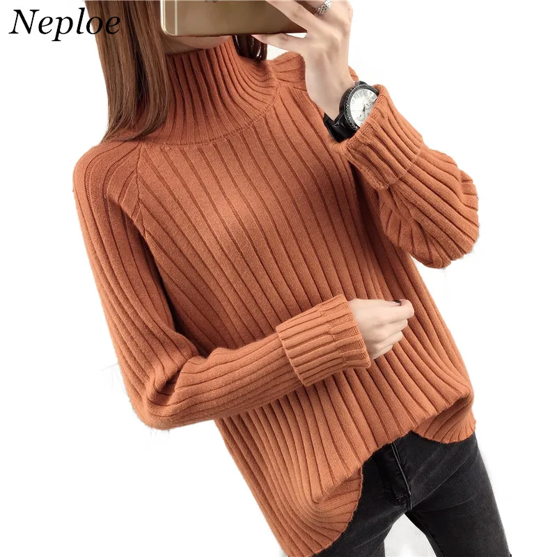 Neploe/Новые корейские женские вязаные топы Осень-зима однотонный свободный свитер