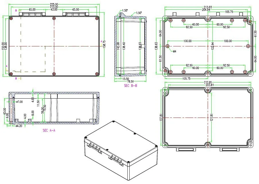 1 шт. 225*150*79 мм IP68 алюминиевый водонепроницаемый корпус DIY Распределительная