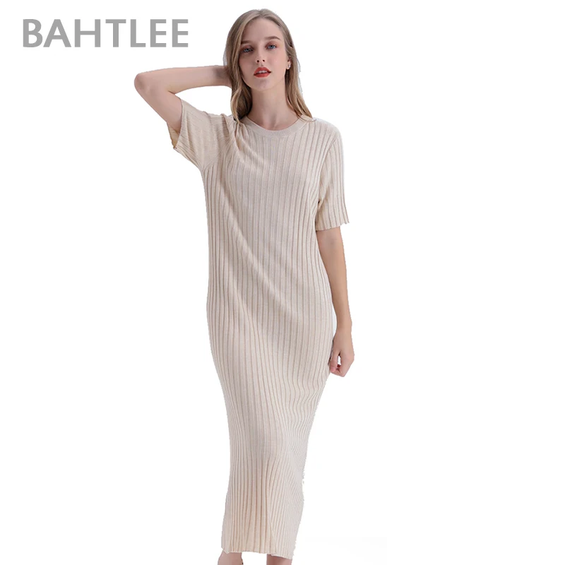 Свободные Повседневные вязаные платья-футляры BAHTLEE женское однотонное