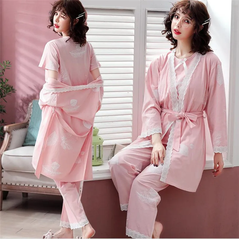 Хлопковая пижама для беременных 3 шт./компл. модная ночная рубашка кормления