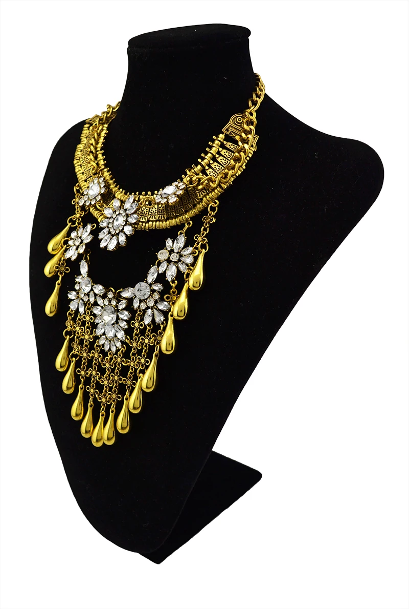 

Turkish Bohemian Gypsy Boho Vintage Crystal Flower Pendant Brand Charm Necklace Gold Choker Statement Bib Costume Jewelry