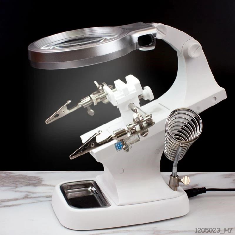 

Rotating Hand Soldering Stand Welding Tool With Magnifying Glass LED Light Alligator Clip Holder Clamp Multifunction For Repairm