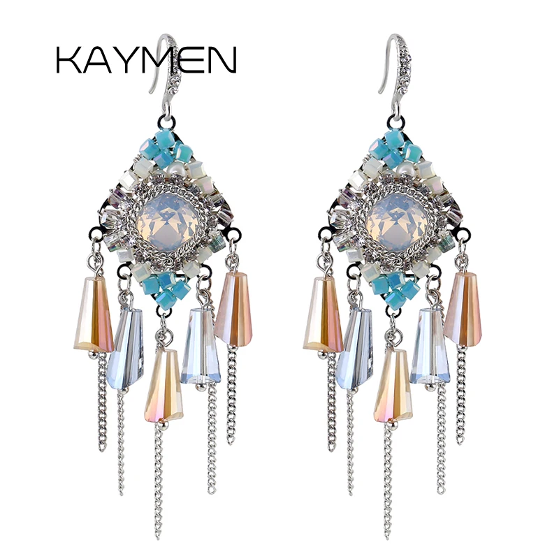 

KAYMEN New Arrival Crystals Bohemia Tassels Earrings for Women Handmade Exquisite Beaded Ear-ring Hook Eardrop Earbob Jewelry