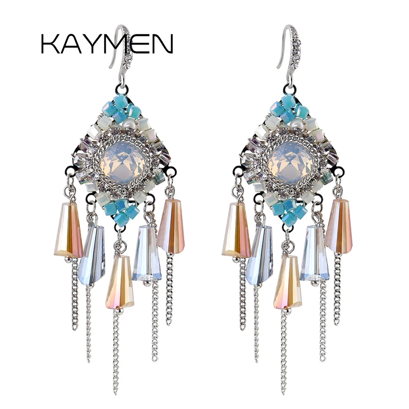KAYMEN 2018 Новое поступление кристаллы богемные серьги с кисточками для женщин Лидер